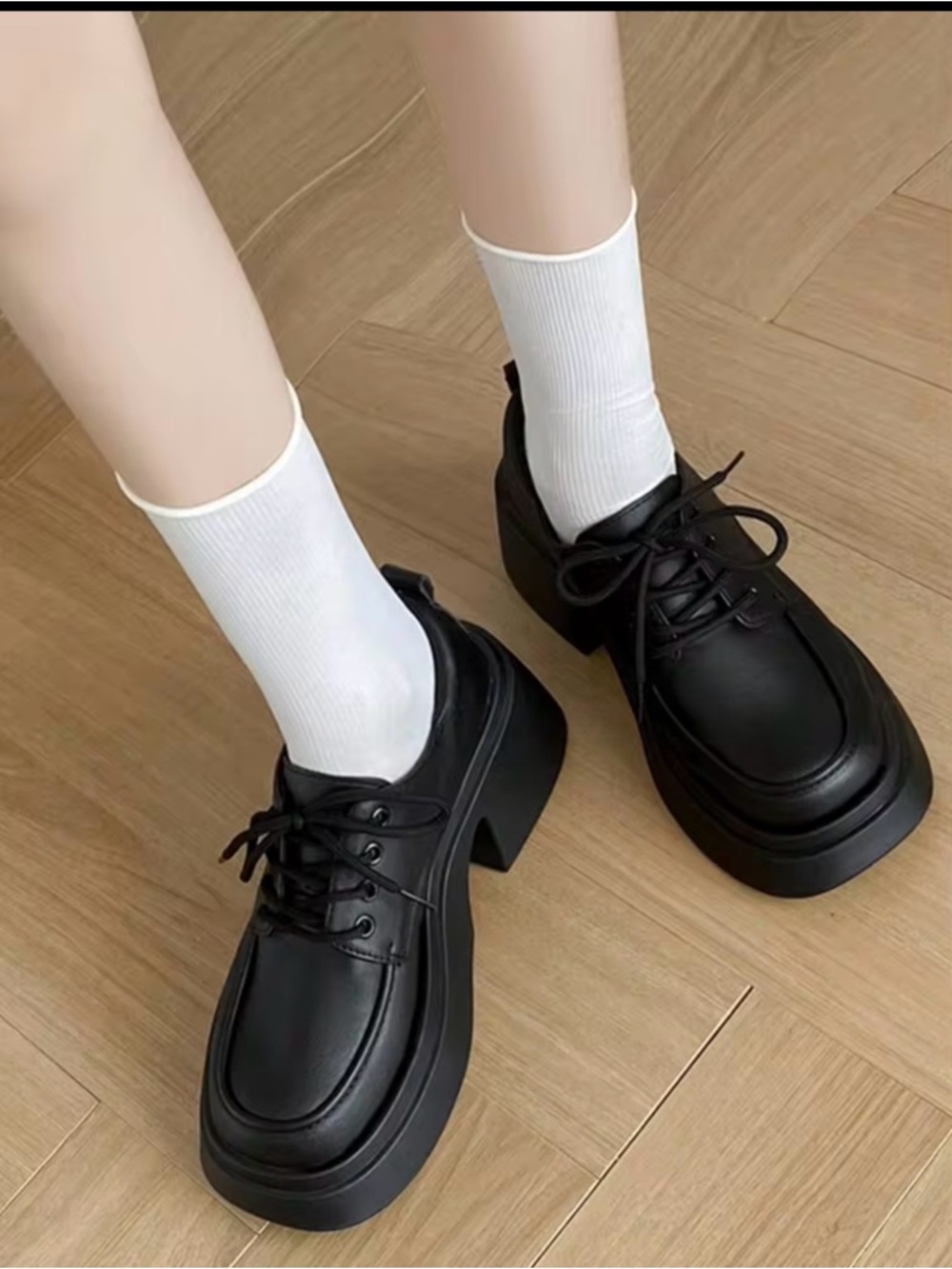 ALGF NEW Black Chunky Platform Oxford Shoes Size 7.5